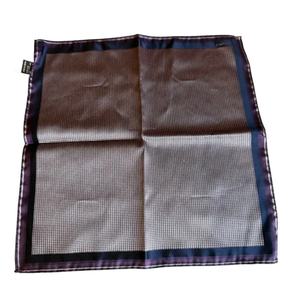 Canali Silk Pocket Square Navy Blue Plum